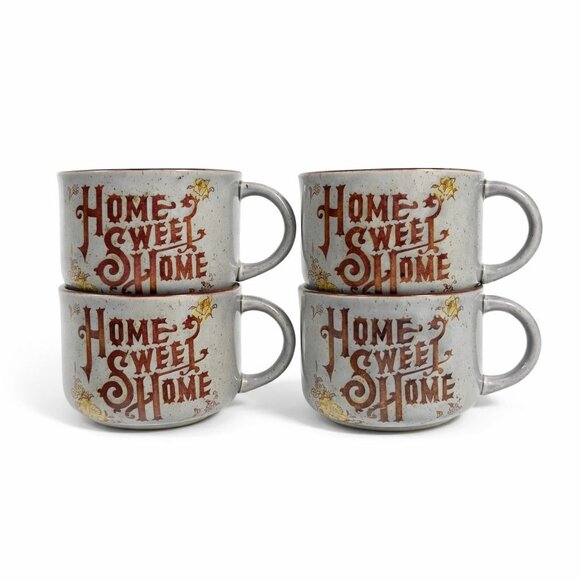 None Other - Stoneware Wide Mouth Coffee Mugs Large Soup Mug Set 4 Home Sweet Home Japan